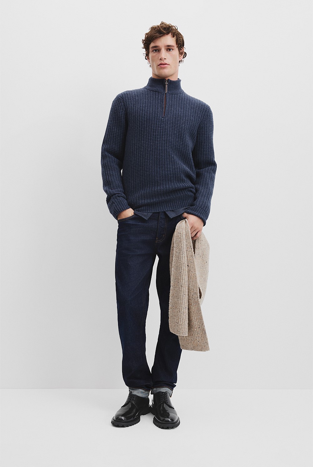 Textured Wool Half Zip Knit
