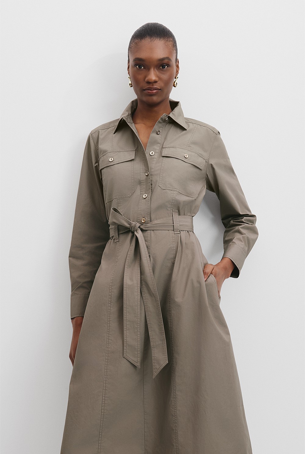 Belted Cotton Midi Dress