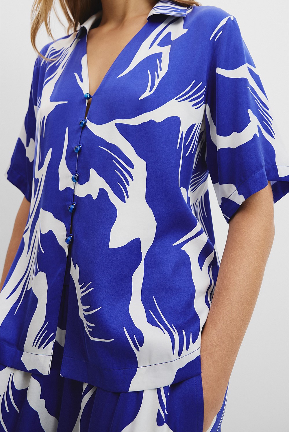 Print Cupro Button Top