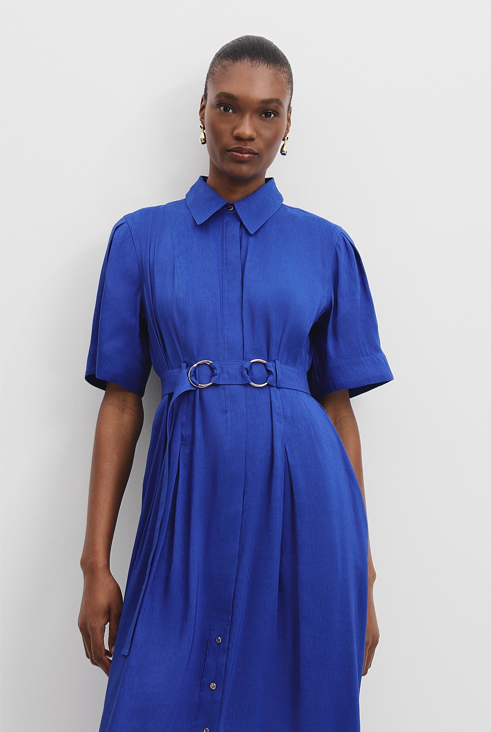 Organically Grown Linen Blend Fluid Shirt Dress