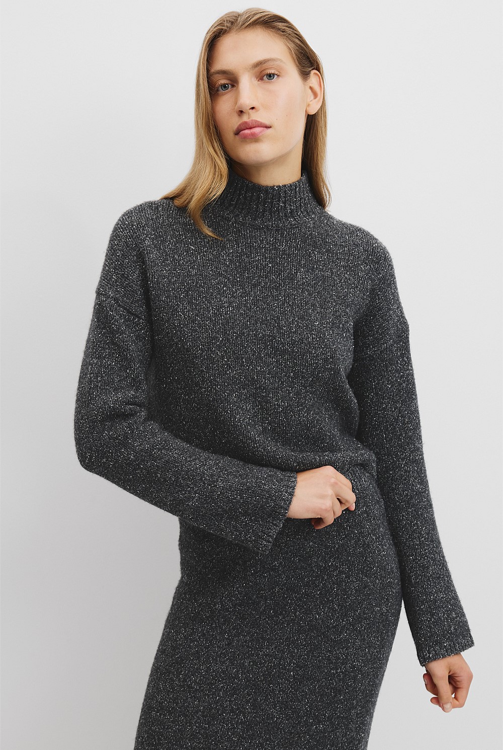 Melange Knit Mock Knit