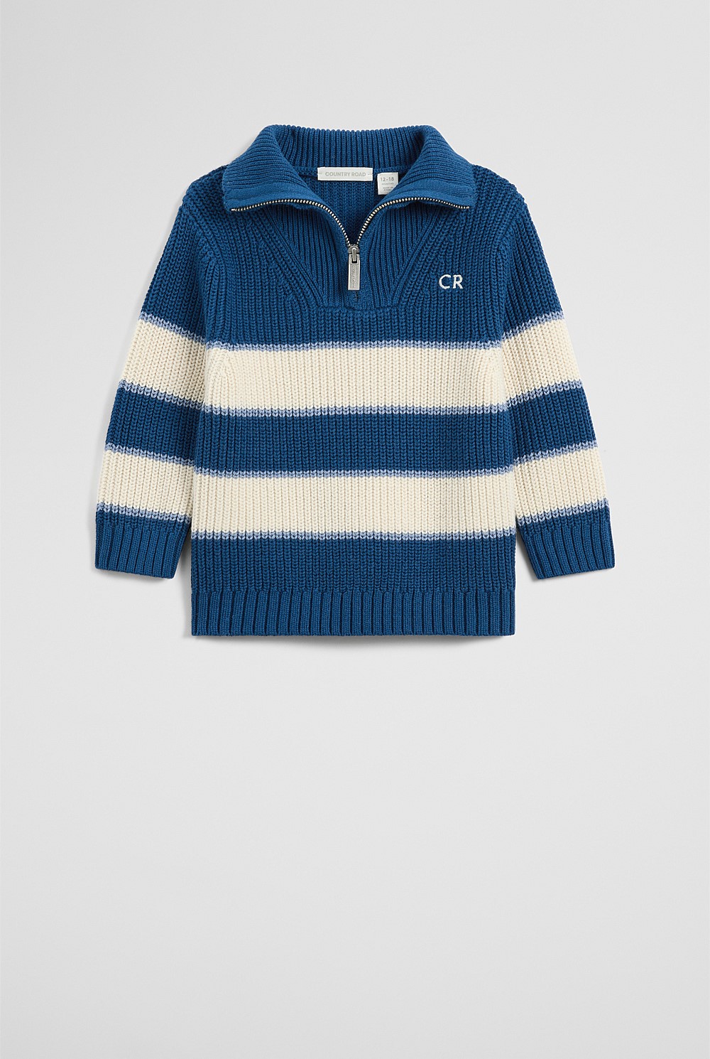 Organically Grown Cotton Blend Stripe Zip Knit