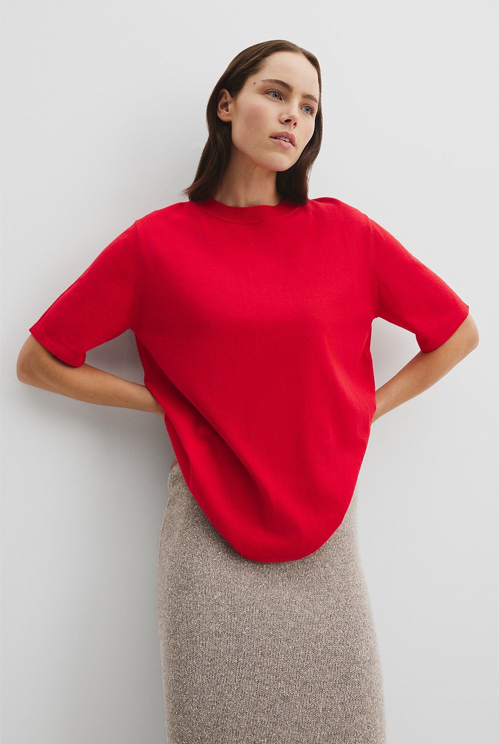 Organically Grown Cotton Cashmere Blend Knit T-Shirt