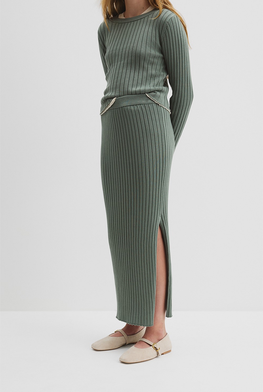 Teen Organically Grown Cotton Rib Knit Midi Skirt