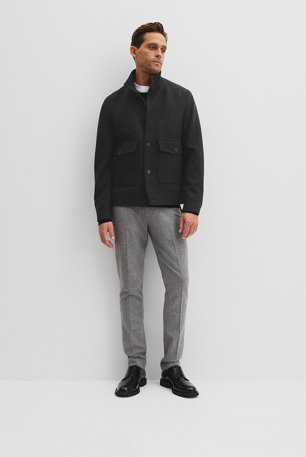 Rectangular Wool Fnl Nck Jacket