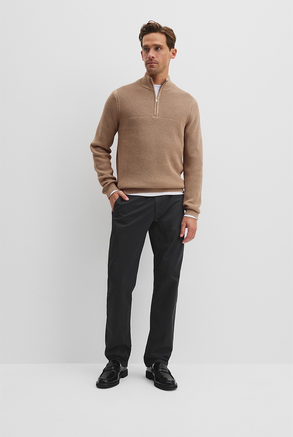 Cotton Wool Rib Half Zip Knit