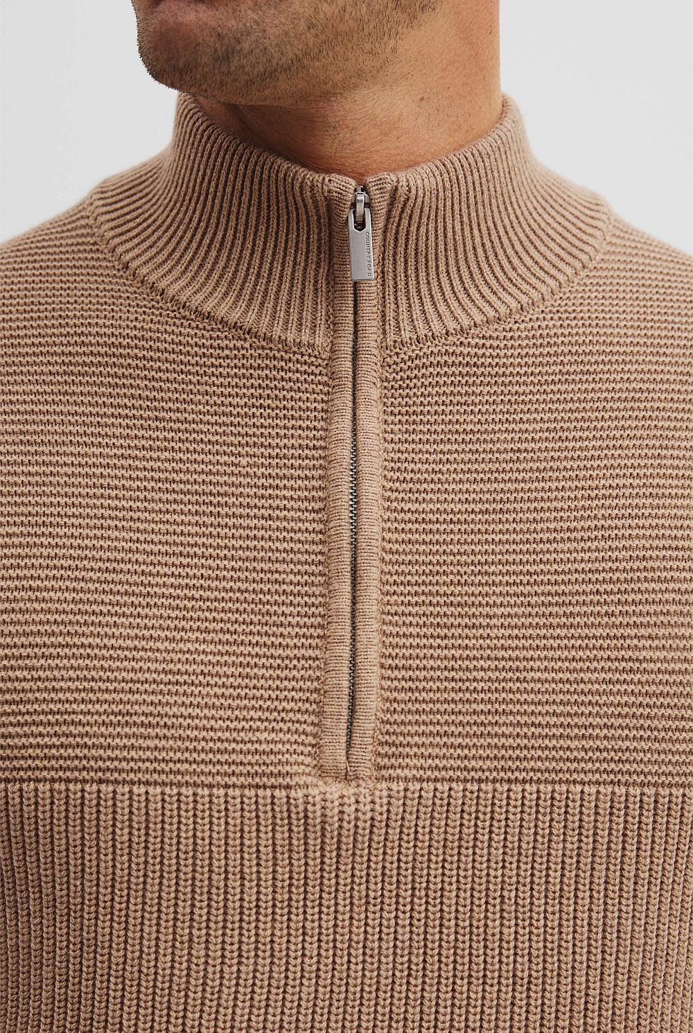 Cotton Wool Rib Half Zip Knit