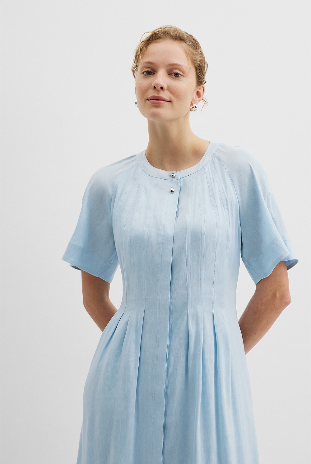 Organically Grown Linen Tuck Detail Shirt Dress