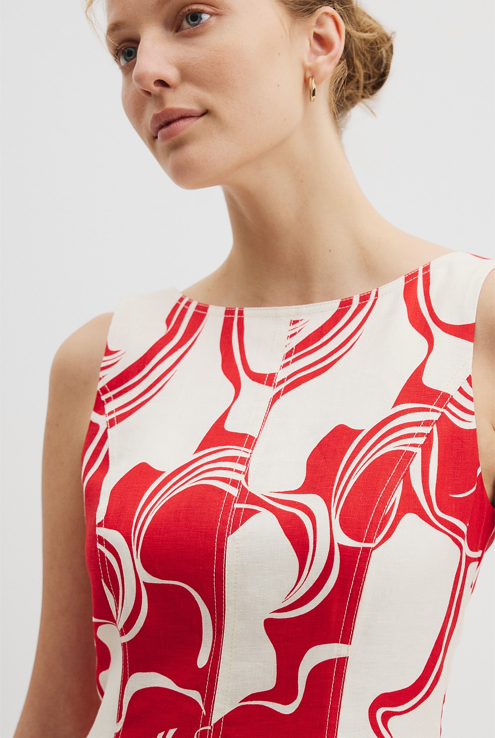 Organically Grown Linen Print Flared Mini Dress