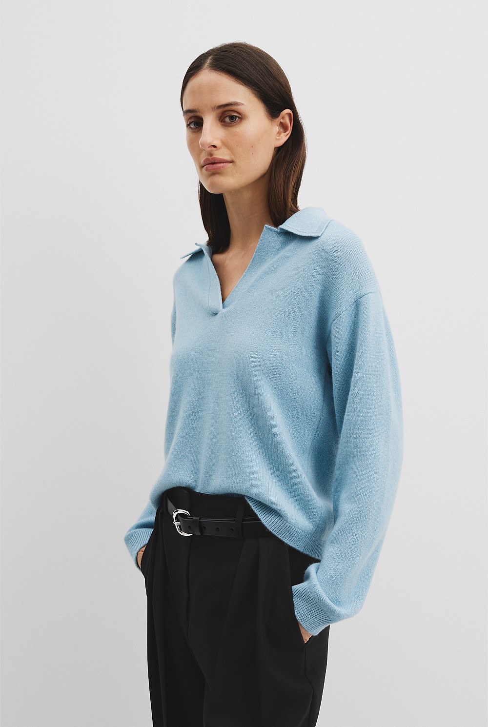 Wool Cashmere Collared Knit Sweater
