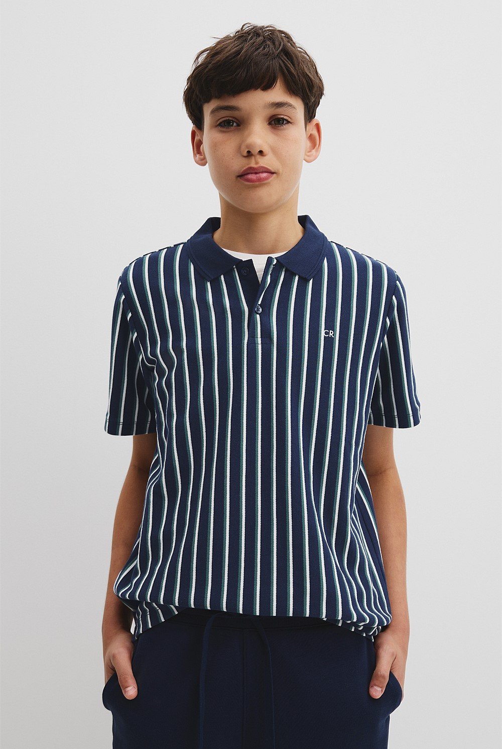 Teen Recycled Cotton Blend Vertical Stripe Polo