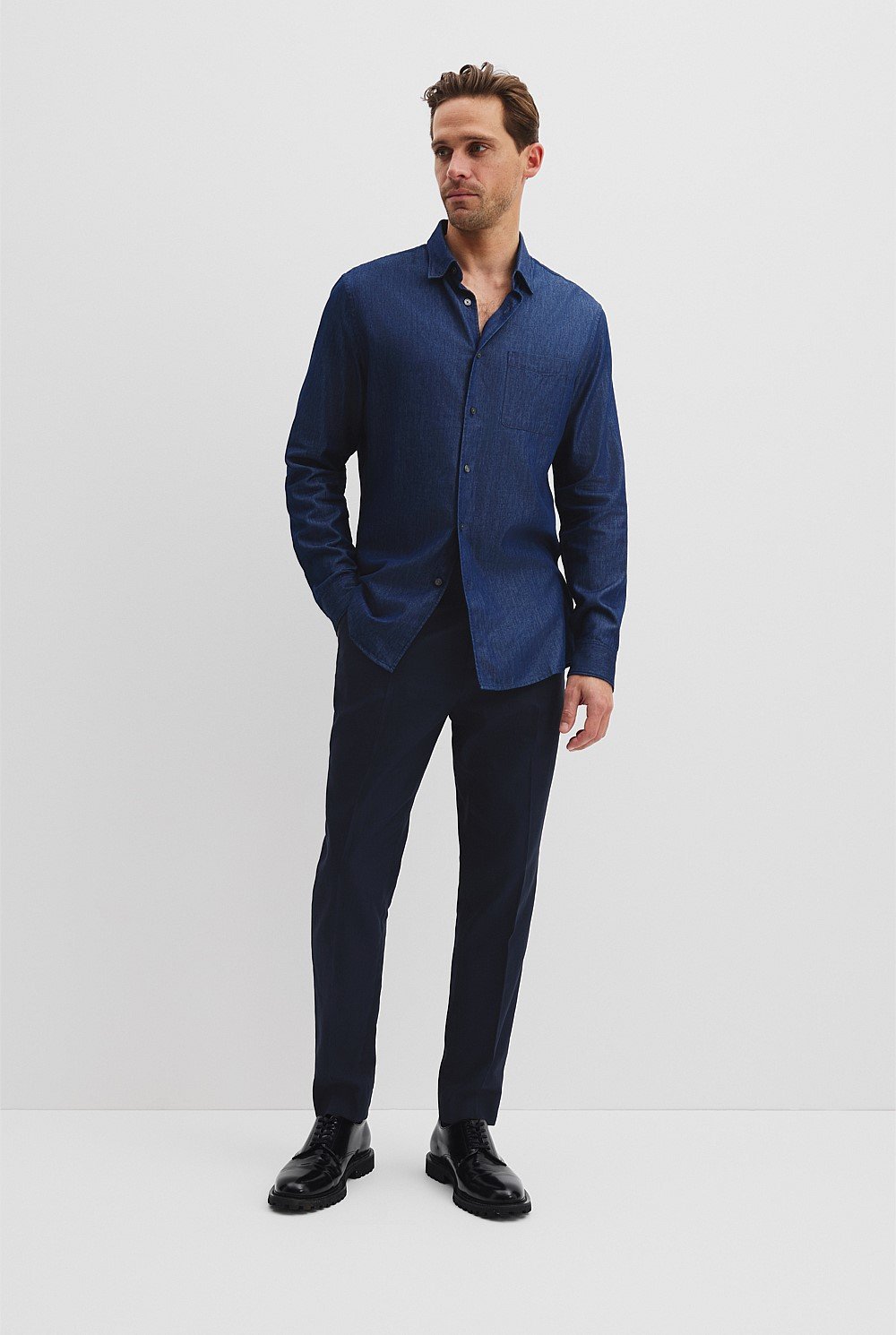 Slim Fit Cotton Tencel Chambray Shirt