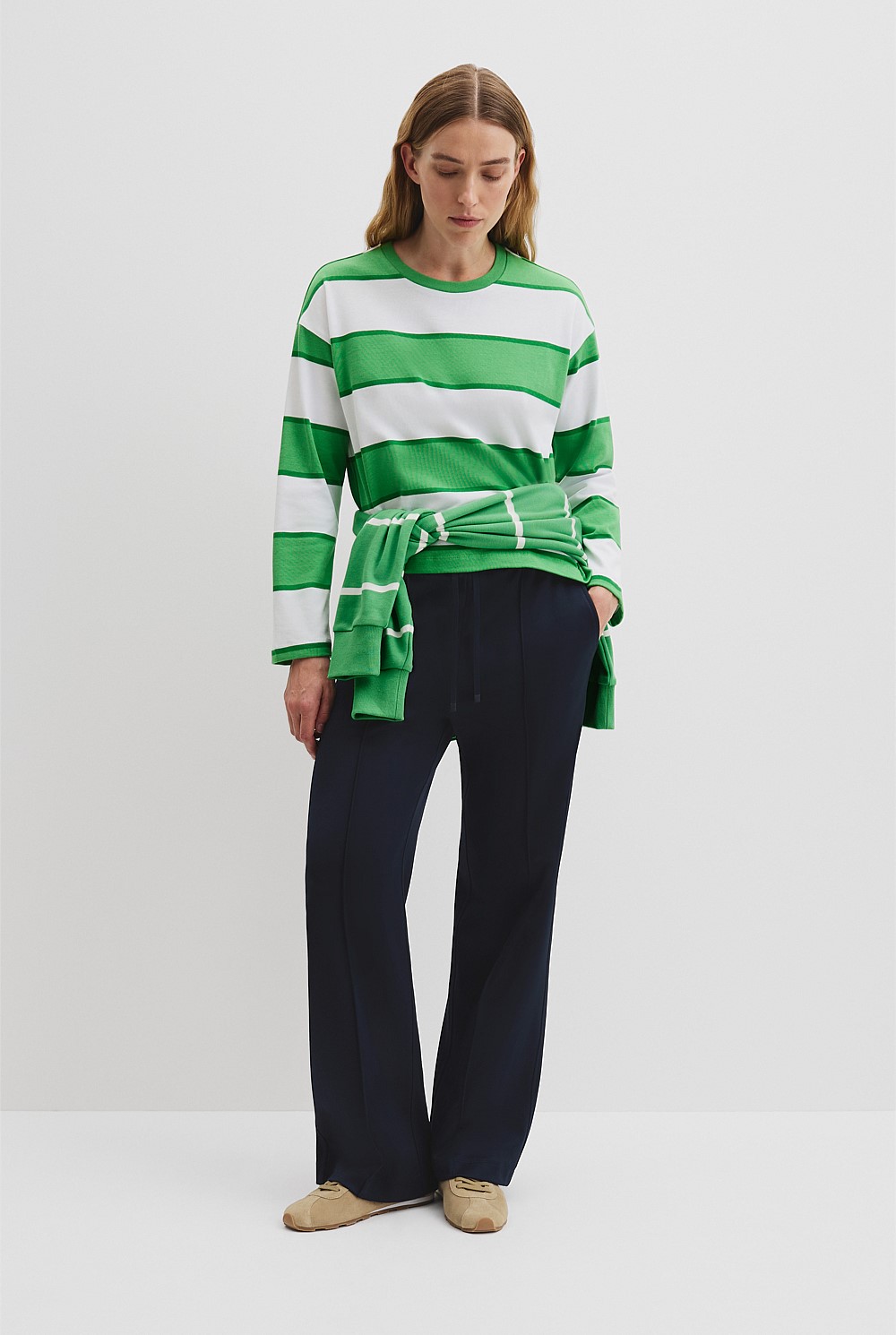 Australian Good Earth Cotton Stripe Crew Long Sleeve T-Shirt