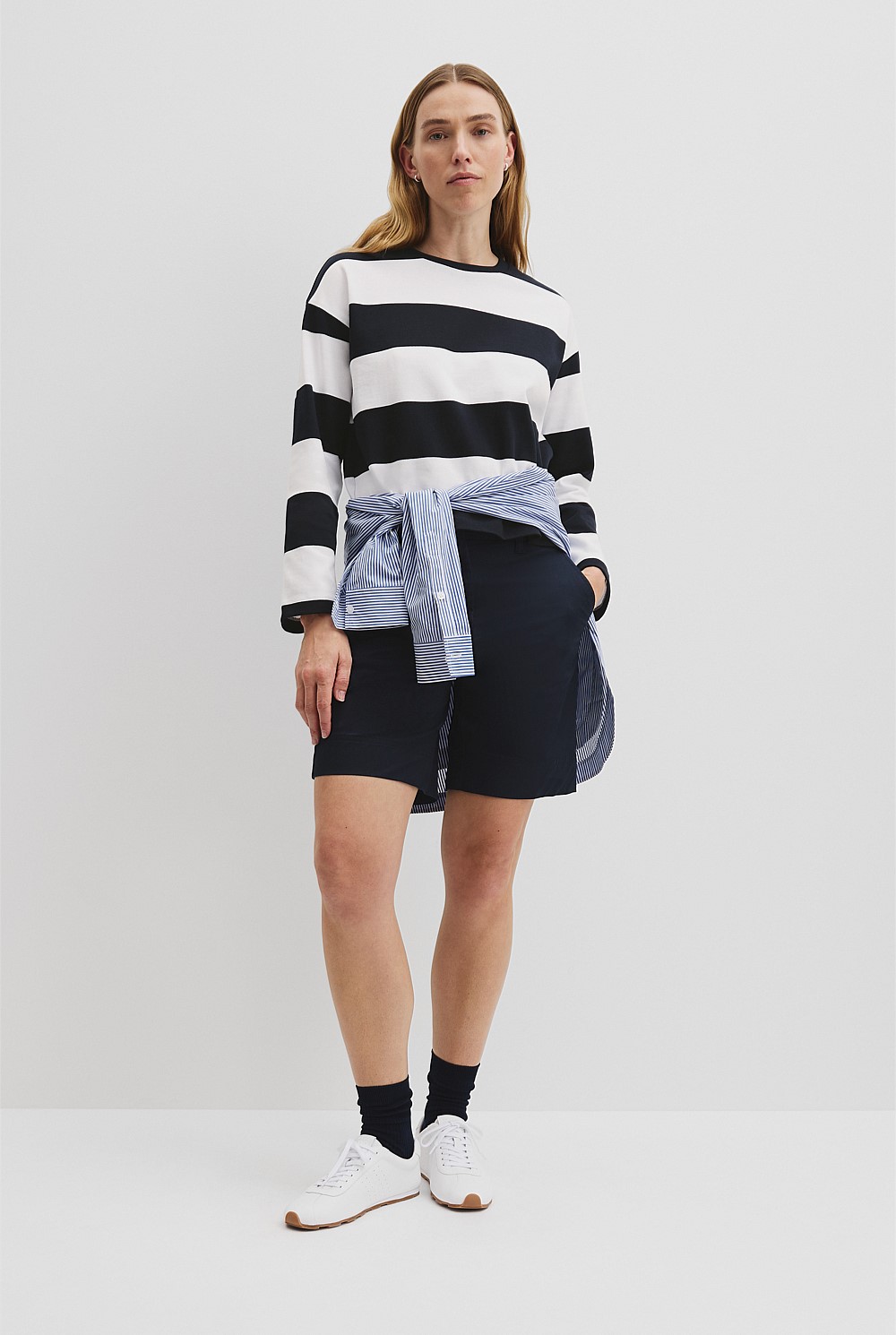 Australian Cotton Stripe Crew Long Sleeve T-Shirt