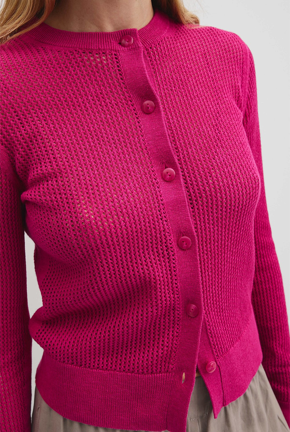 Organically Grown Cotton Linen Open Mesh Knit Cardigan