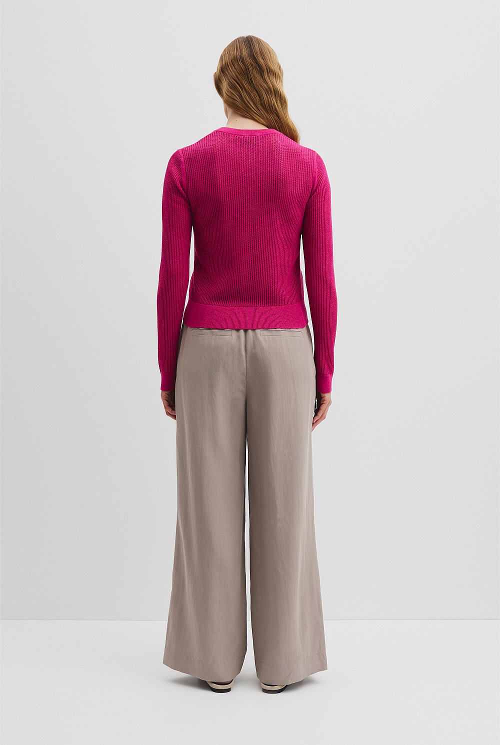Organically Grown Cotton Linen Open Mesh Knit Cardigan