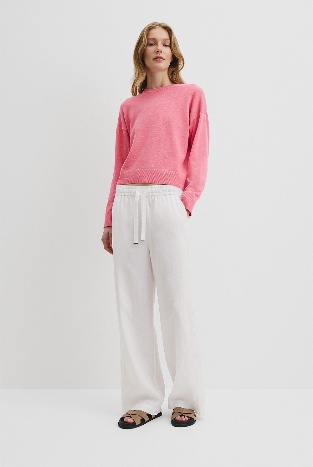 Organically Grown Cotton Linen Crew Neck Knit
