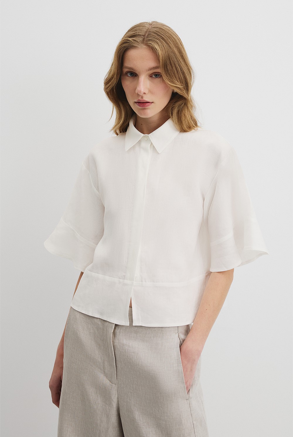 Organically Grown Linen Ruffle Detail Top