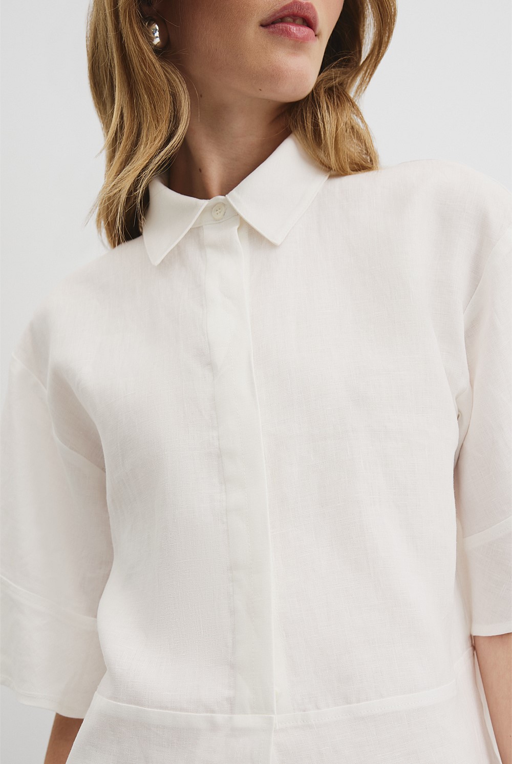 Organically Grown Linen Ruffle Detail Top
