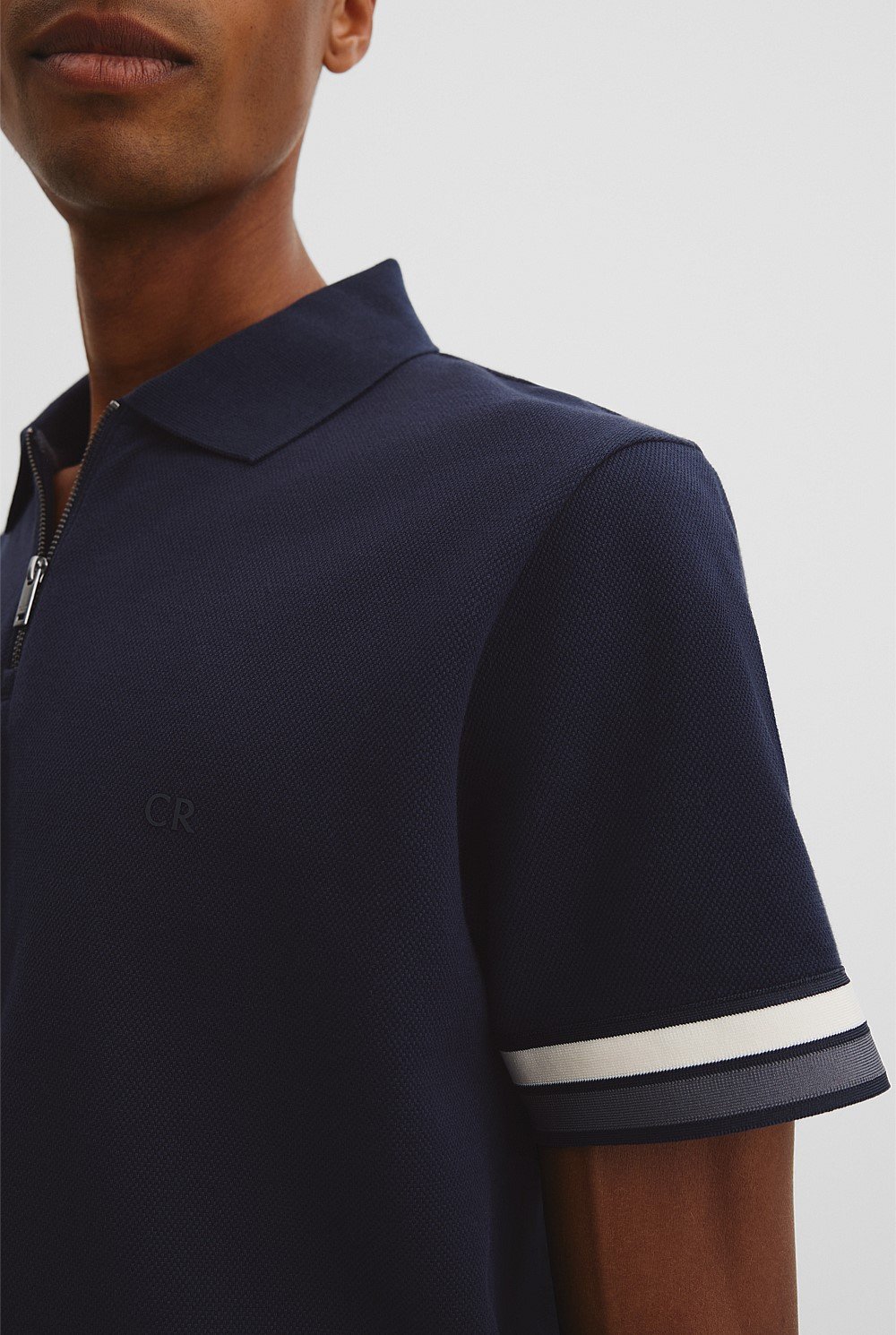 Tipped Cuff Textured Zip Polo