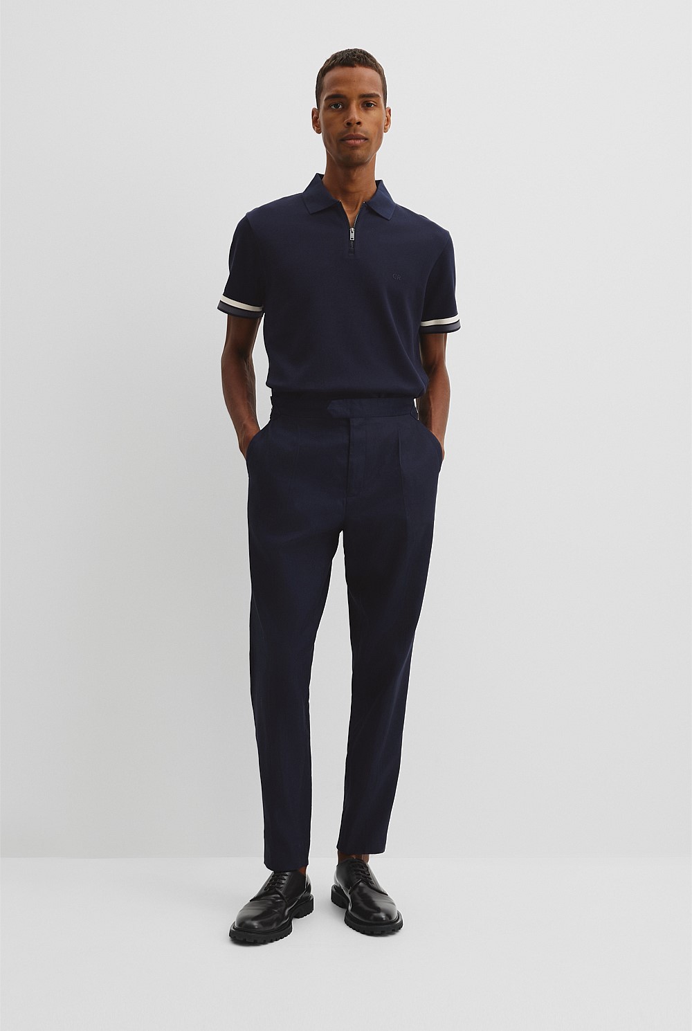 Tipped Cuff Textured Zip Polo