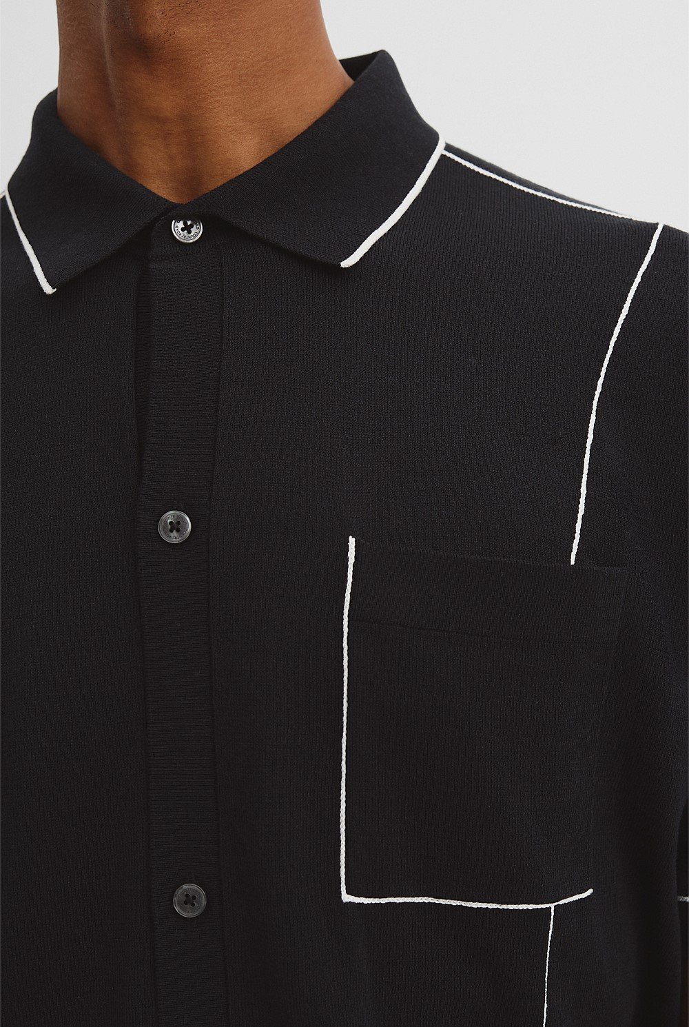 Cotton Silk Pip Detail Knit Shirt