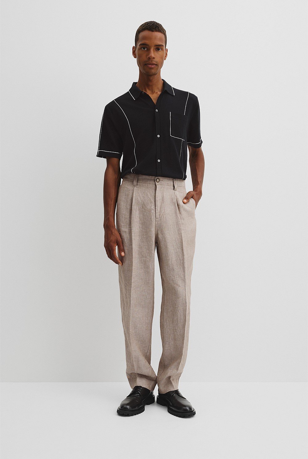 Cotton Silk Pip Detail Knit Shirt