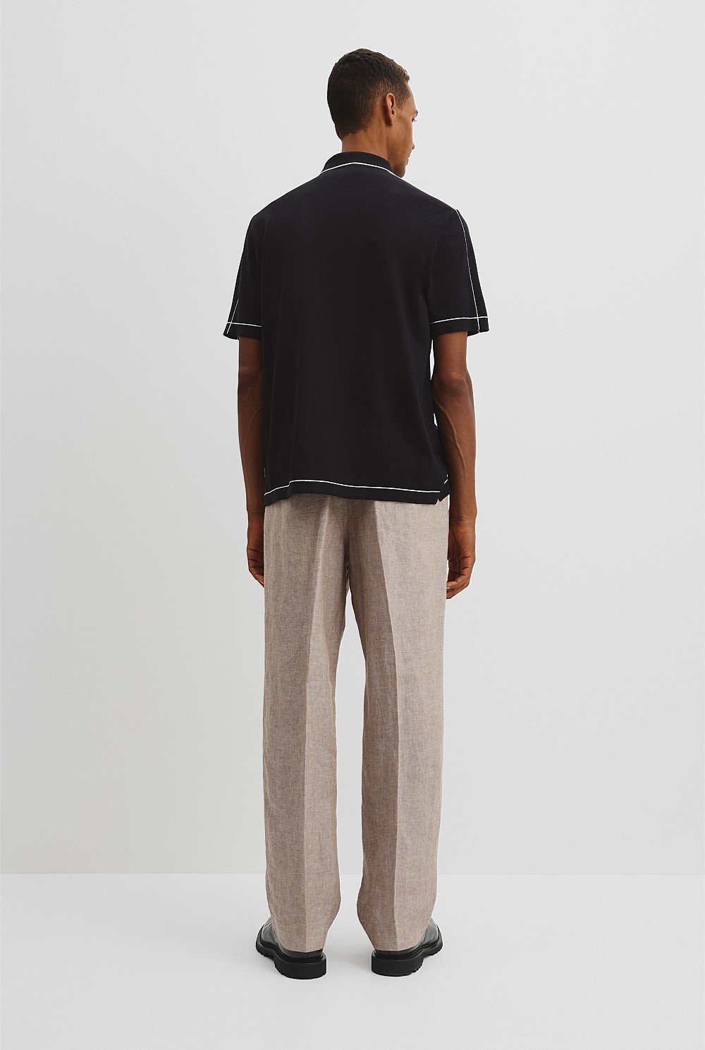 Cotton Silk Pip Detail Knit Shirt