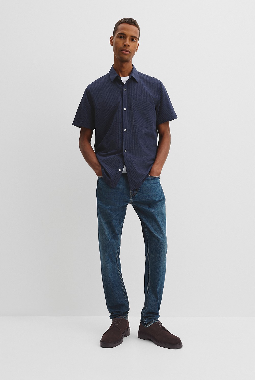 Short Sleeve Seersucker Cuban Shirt