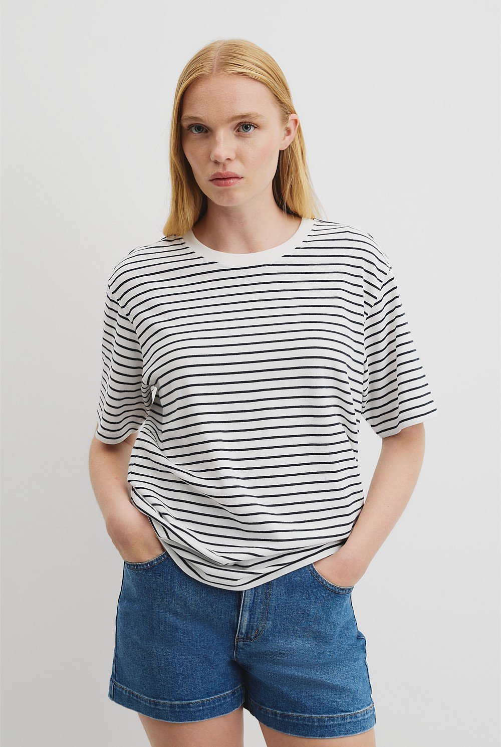 Australian Cotton Stripe Short Sleeve Relaxed T-Shirt