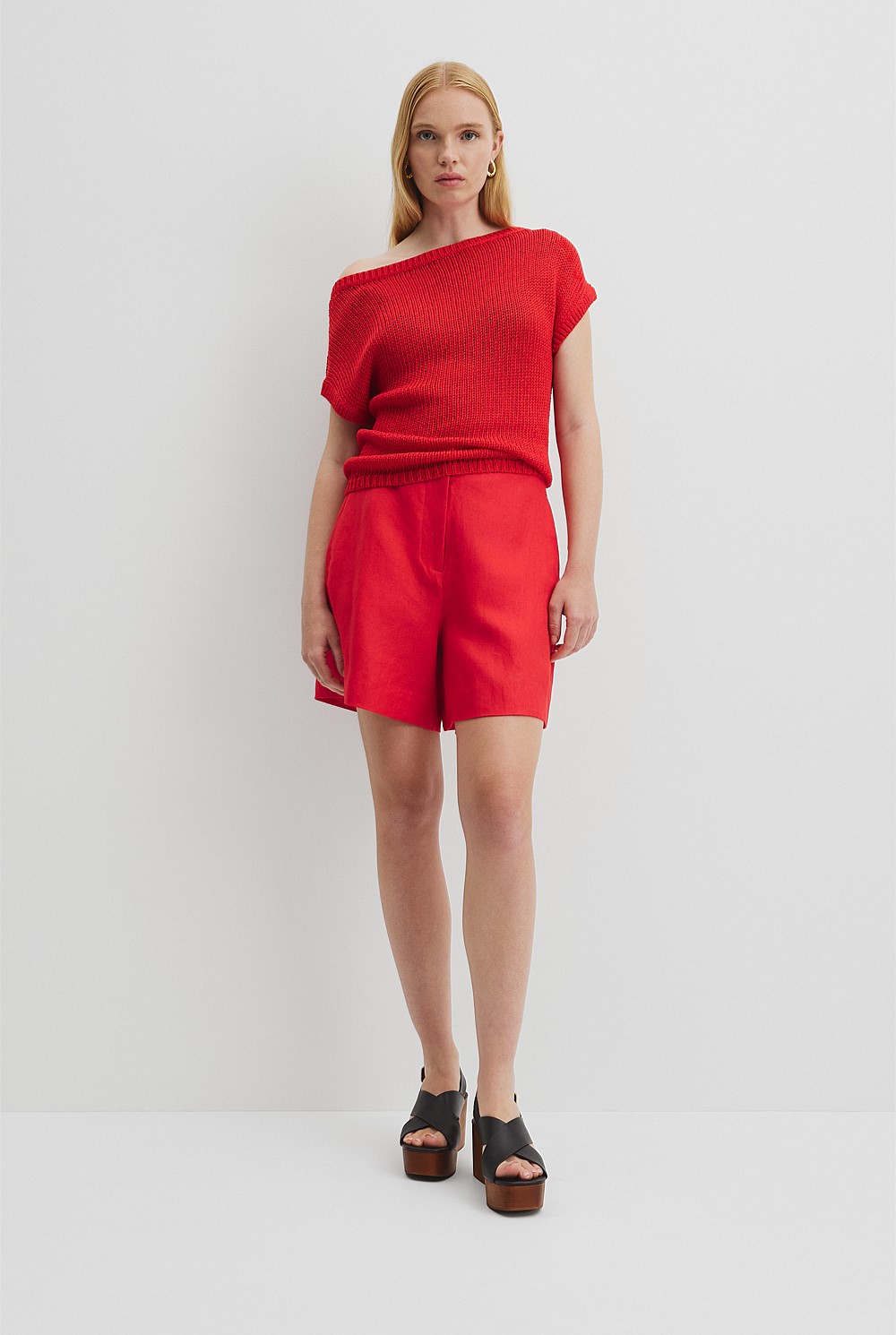 Asymmetric Tape Knit T-Shirt