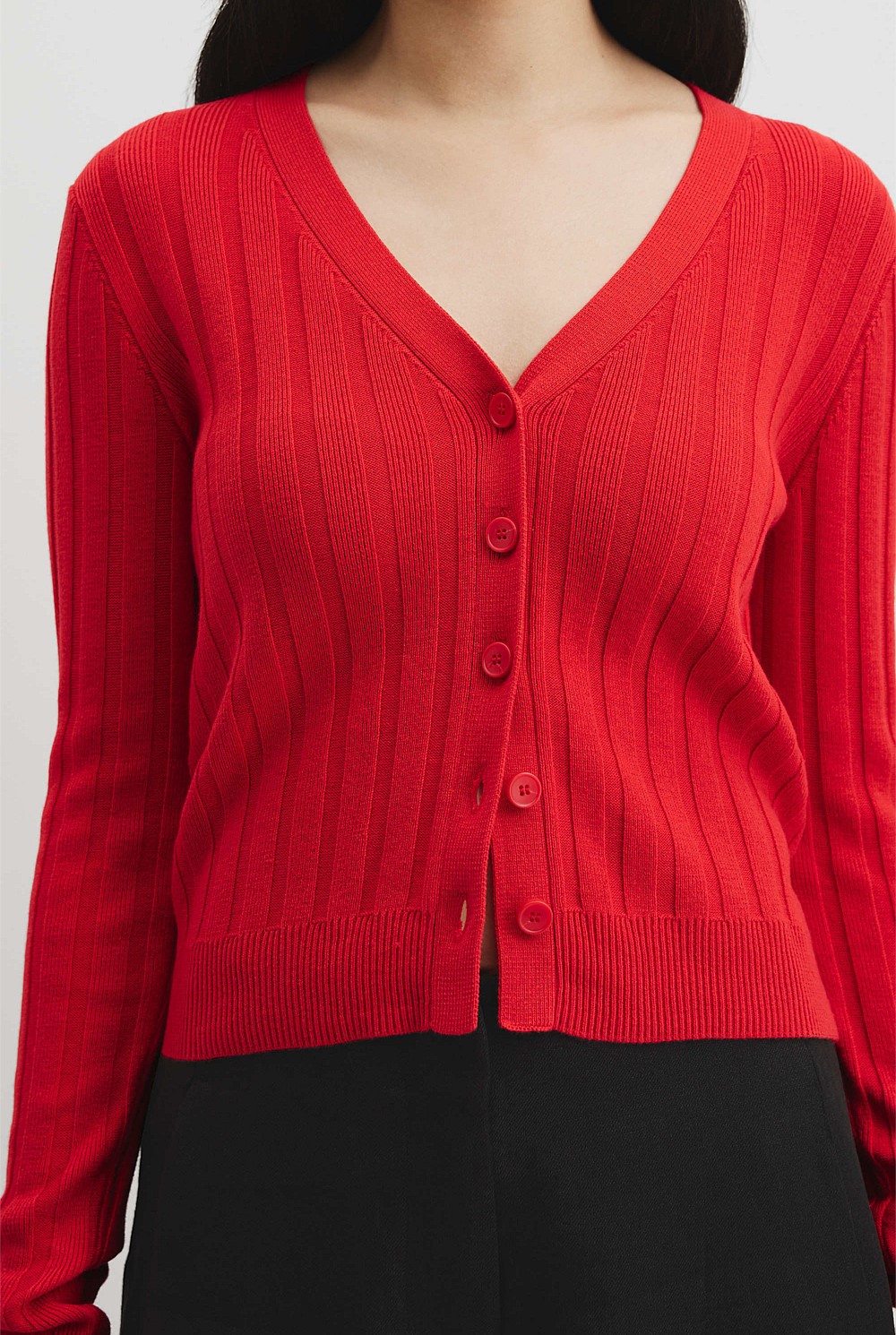 Organically Grown Cotton Blend Fitted Knit Cardigan