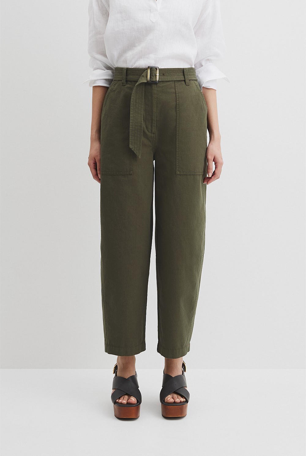 Organically Grown Cotton Belted Panel Pant