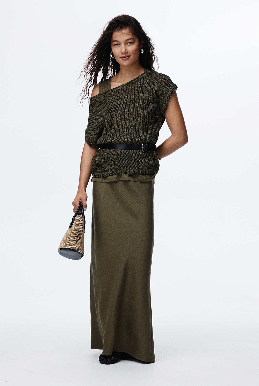Organically Grown Cotton Asymmetric Tape Knit T-Shirt