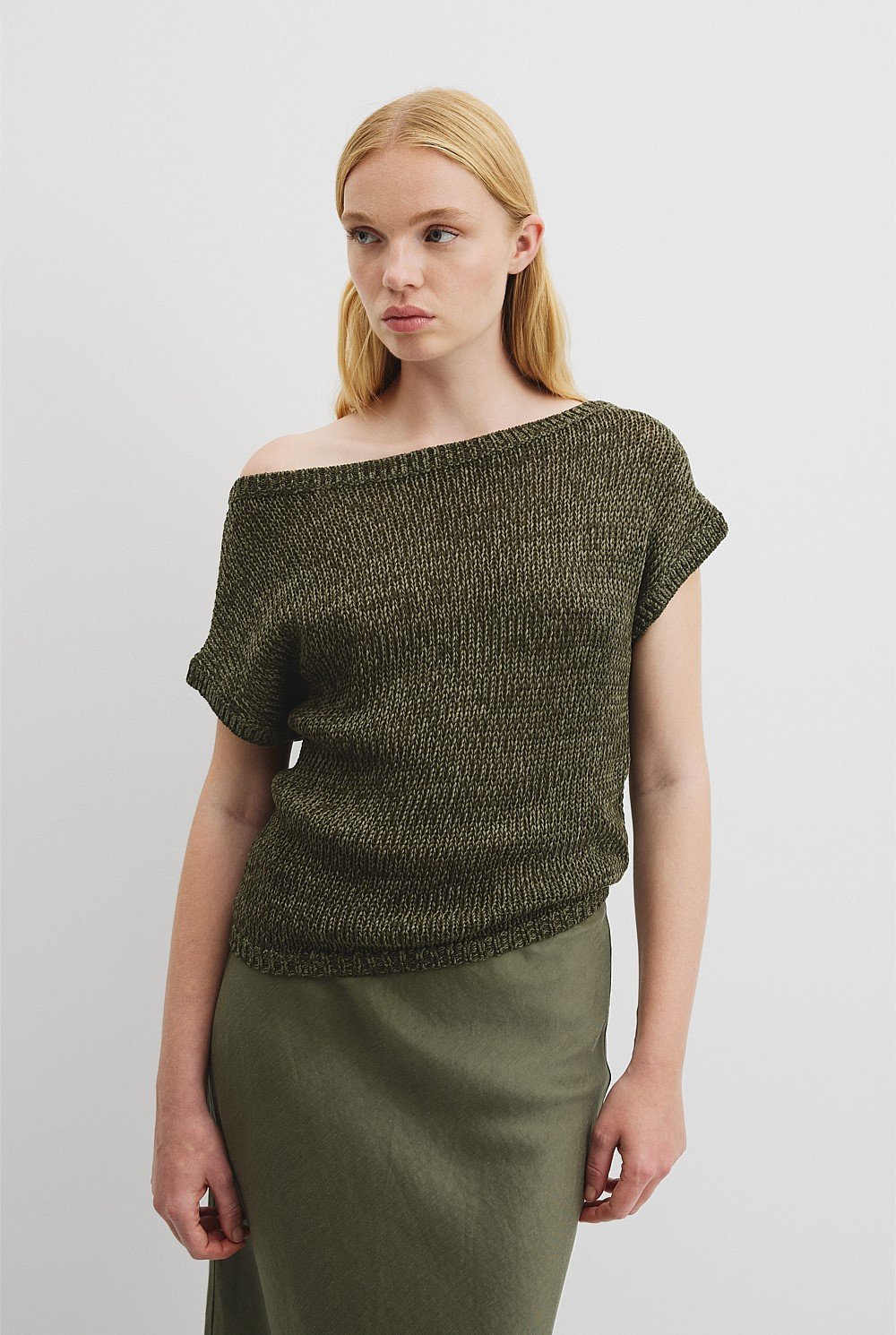 Organically Grown Cotton Asymmetric Tape Knit T-Shirt