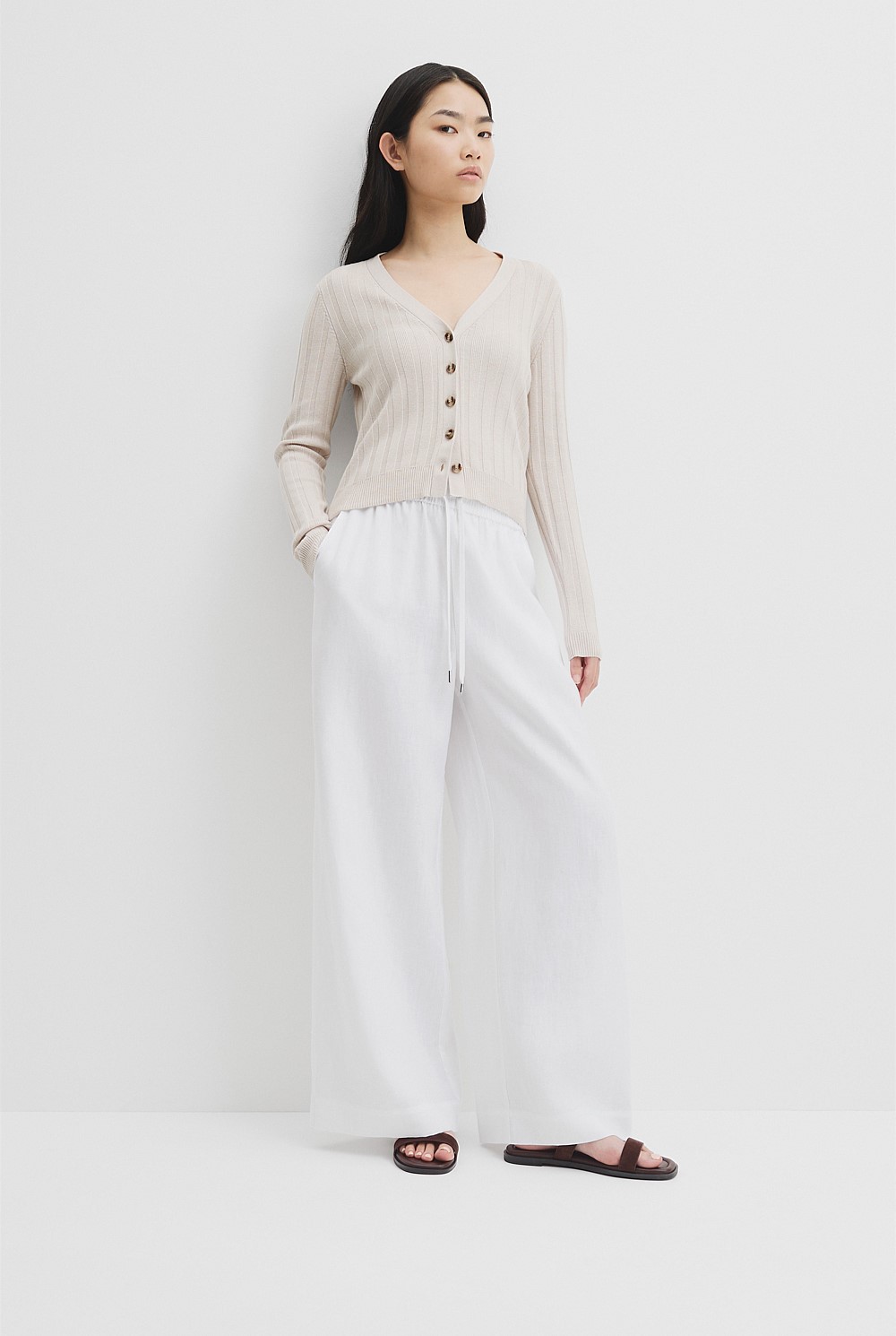 Organically Grown Cotton Blend Fitted Knit Cardigan