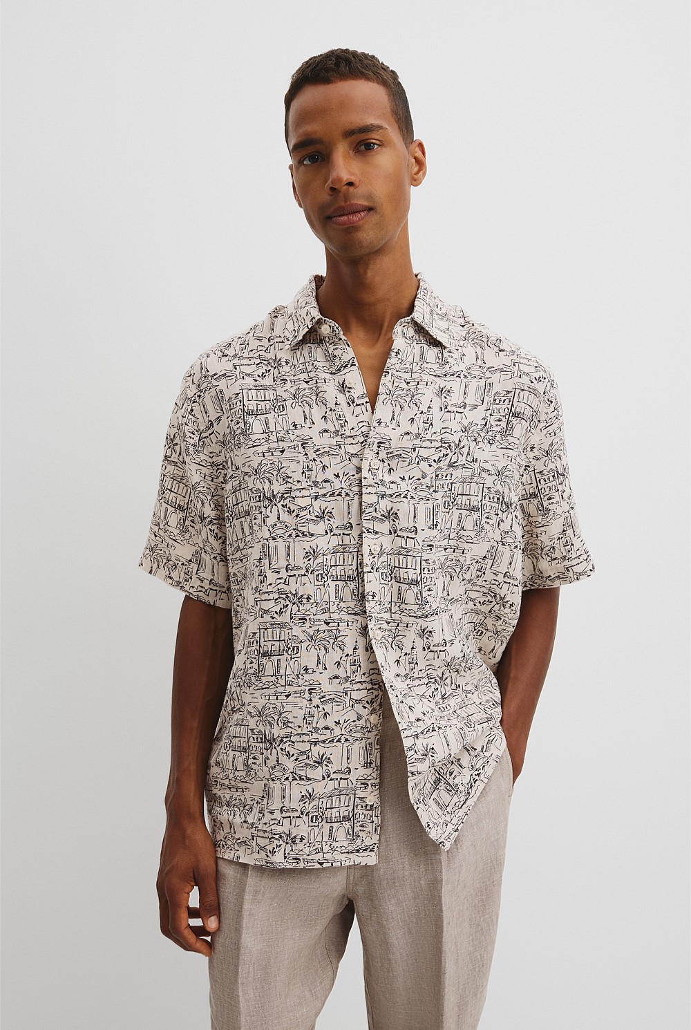 Organically Grown Linen Short Sleeve Novelty Print Shirt