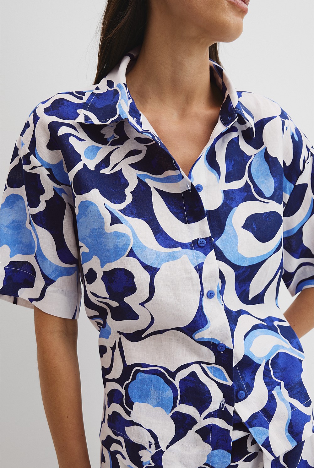 Organically Grown Linen Short Sleeve Print Shirt