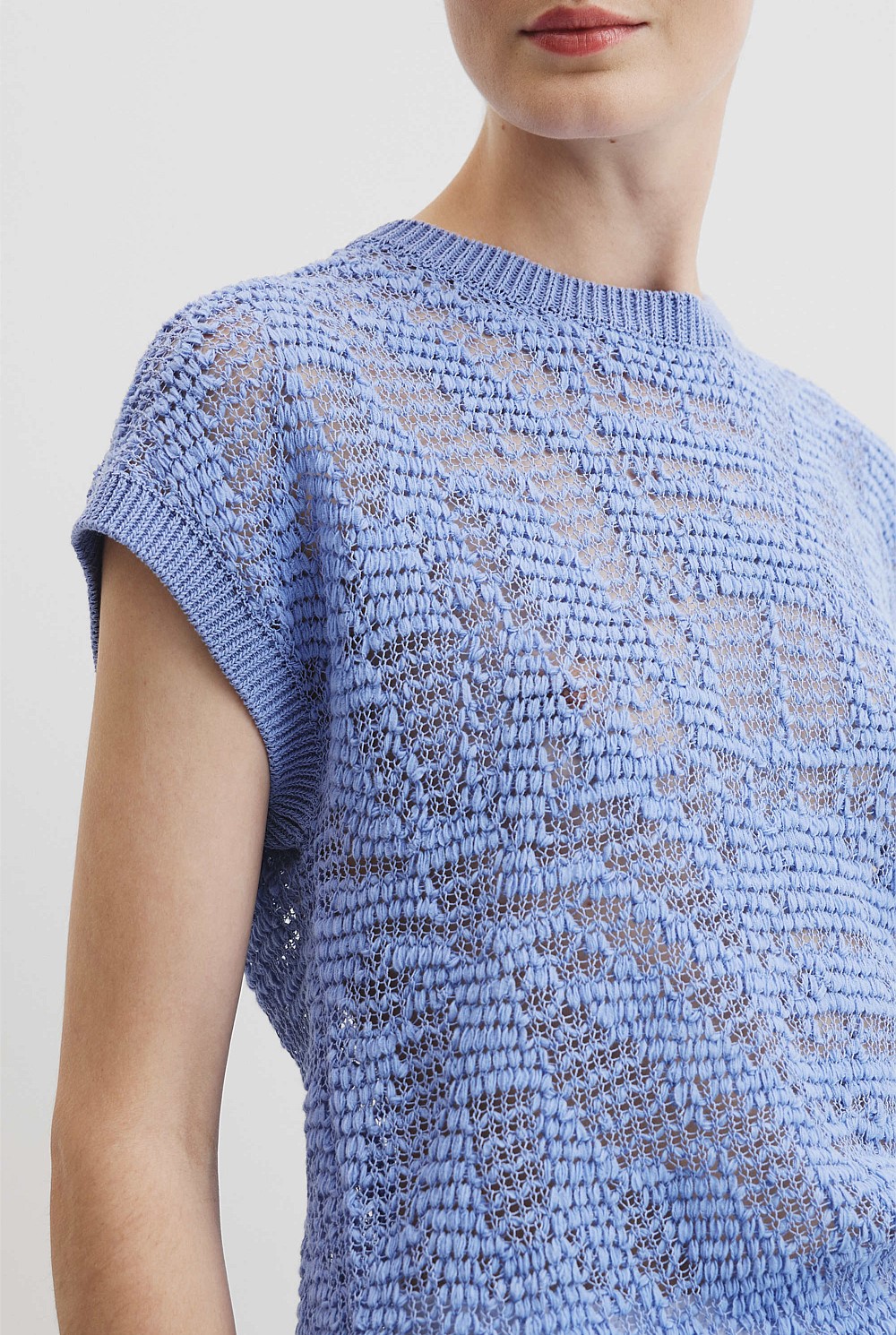Patterned Mesh Knit T-Shirt