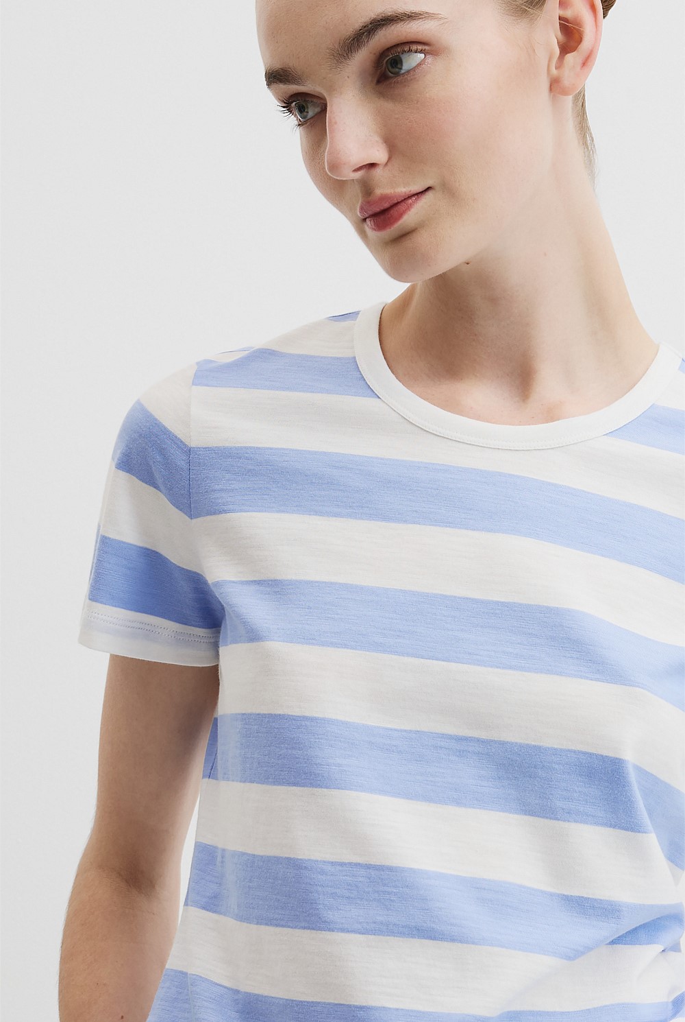 Australian Good Earth Cotton Stripe Cotton Slub T-Shirt