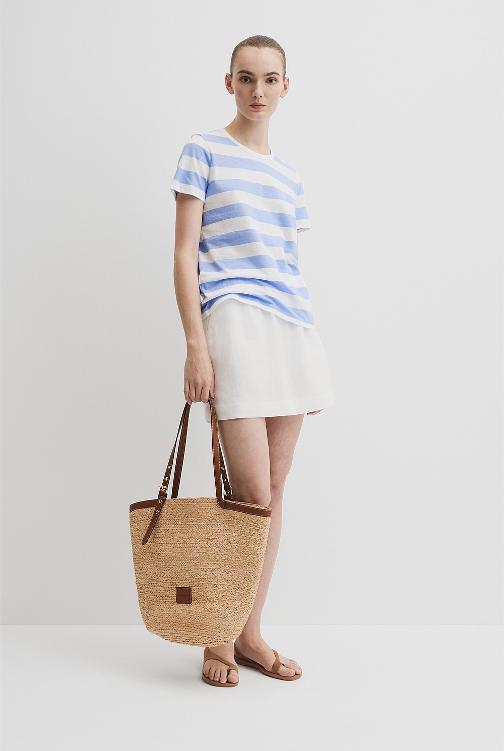 Australian Good Earth Cotton Stripe Cotton Slub T-Shirt