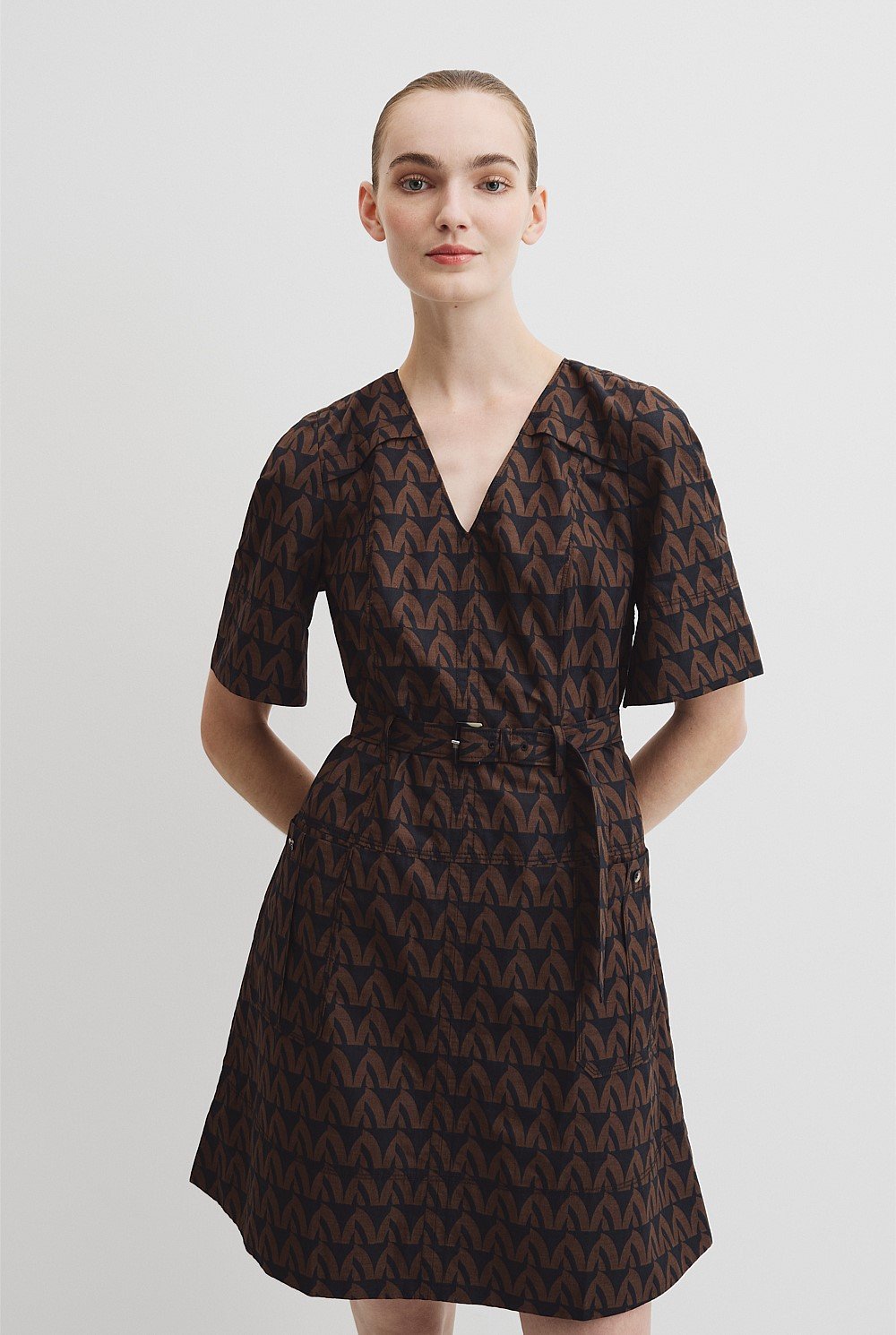 Print Topstitch Detail Dress