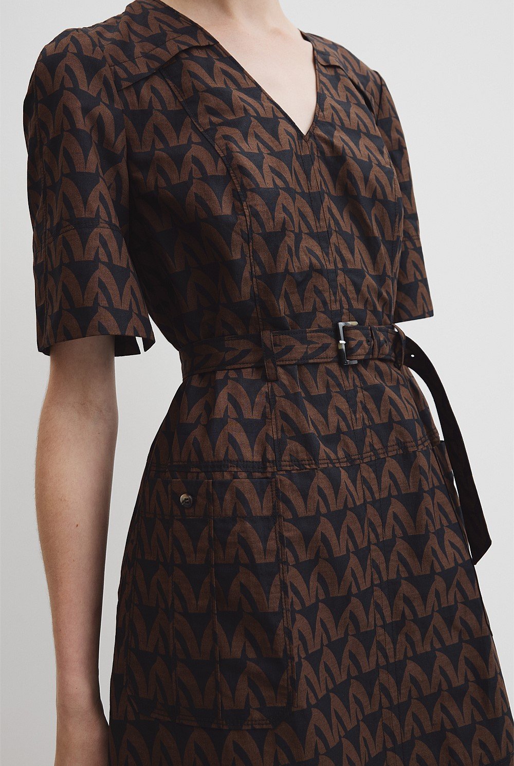 Print Topstitch Detail Dress