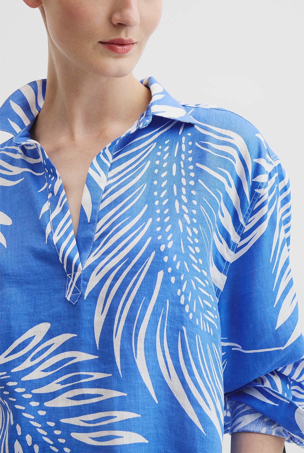 Print Linen Popover Shirt