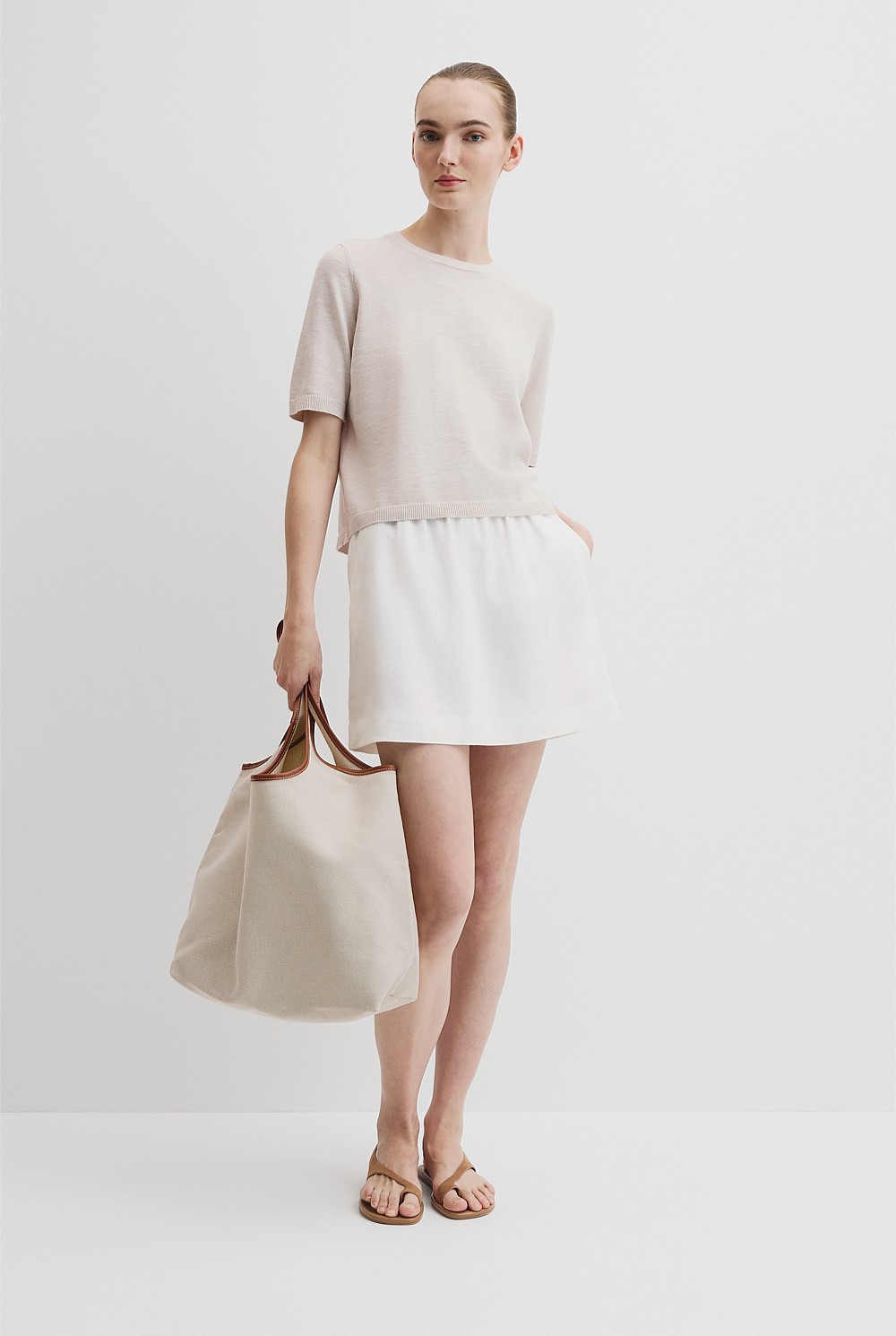 Organically Grown Cotton Linen Short Sleeve Knit T-Shirt