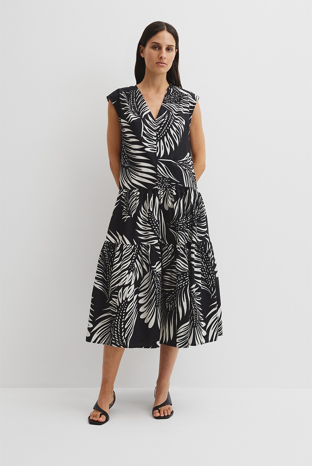 Print Tiered Midi Dress