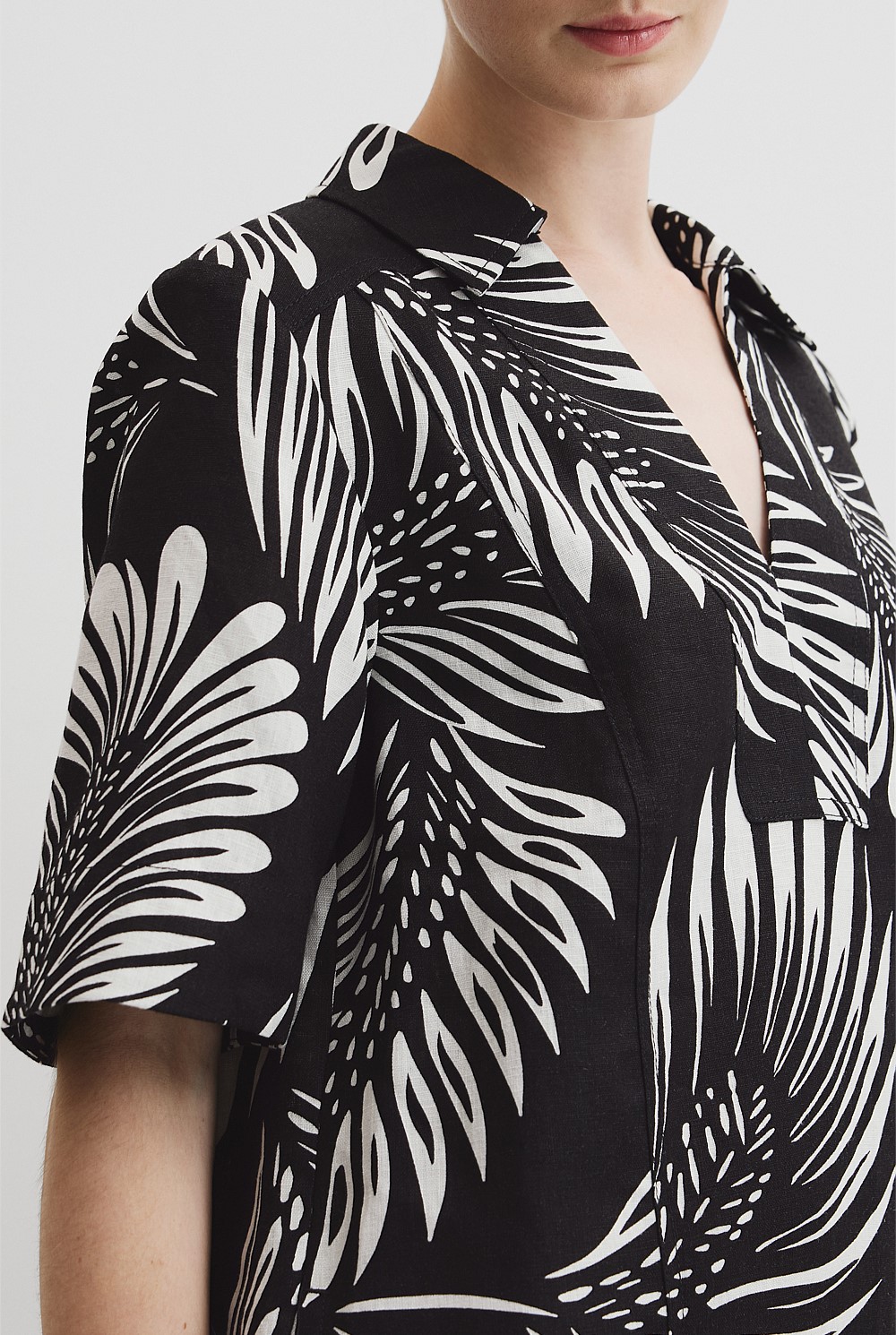 Print Linen Popover Dress