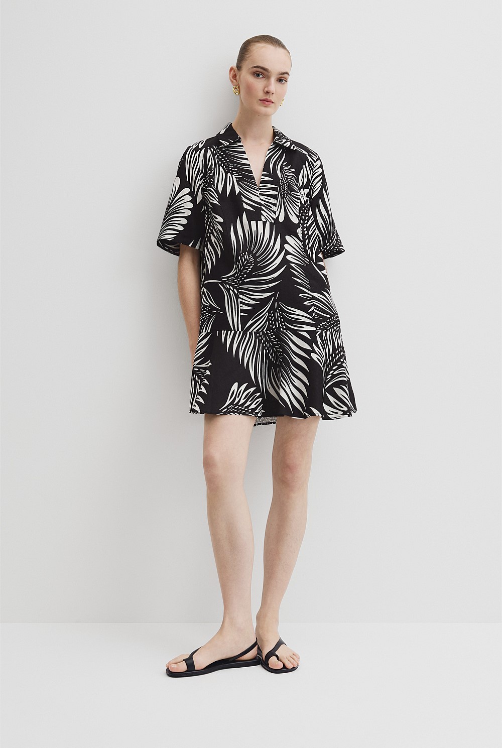 Print Linen Popover Dress