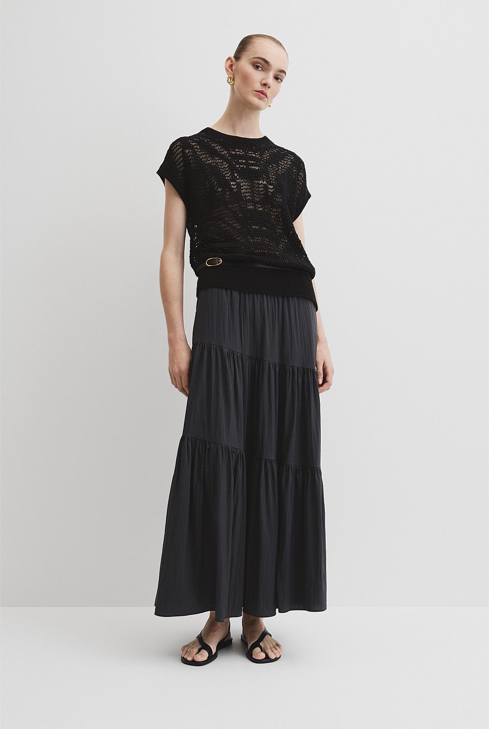 Patterned Mesh Knit T-Shirt