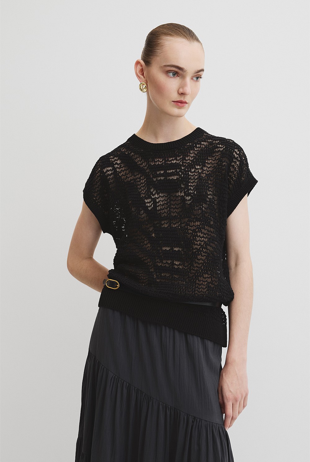 Patterned Mesh Knit T-Shirt